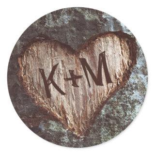 rustic heart tree wedding classic round sticker