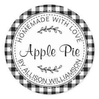 Rustic Homemade Apple Pie Black White Check Classic Round Sticker