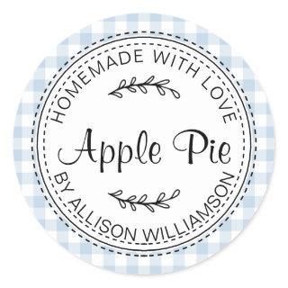 Rustic Homemade Apple Pie Blue Check Classic Round Sticker
