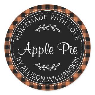 Rustic Homemade Apple Pie Burnt Orange Check Classic Round Sticker