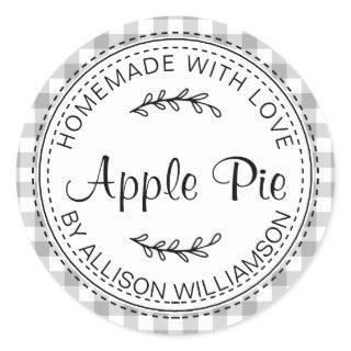 Rustic Homemade Apple Pie Gray Check Classic Round Sticker