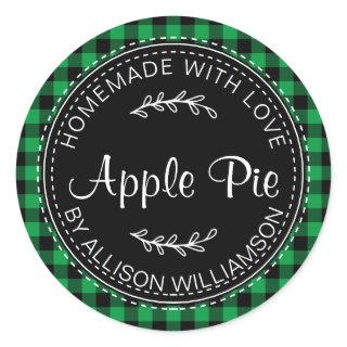 Rustic Homemade Apple Pie Green Black Plaid Classic Round Sticker