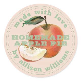 Rustic Homemade Apple Pie Green Pink Classic Round Sticker