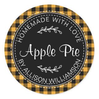 Rustic Homemade Apple Pie Mellow Yellow Plaid Classic Round Sticker