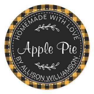 Rustic Homemade Apple Pie Mellow Yellow Plaid Classic Round Sticker