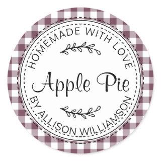 Rustic Homemade Apple Pie Purple Check Classic Round Sticker