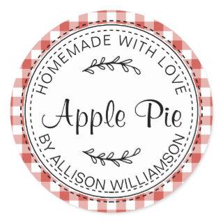 Rustic Homemade Apple Pie Red Check Classic Round Sticker