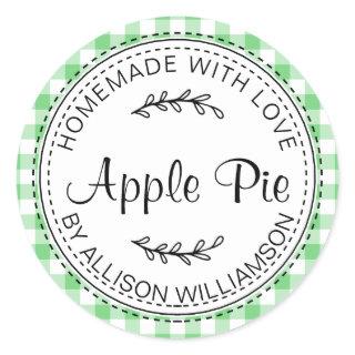 Rustic Homemade Apple Pie Summer Green Check Classic Round Sticker