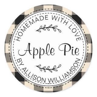 Rustic Homemade Baked Goods Apple Pie Black Check Classic Round Sticker