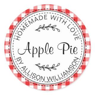 Rustic Homemade Baked Goods Apple Pie Red Check Classic Round Sticker