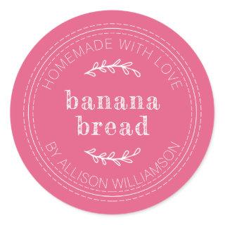 Rustic Homemade Baked Goods Banana Bread Hot Pink Classic Round Sticker