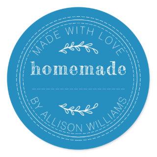 Rustic Homemade Baked Goods Jam Can Bright Blue Classic Round Sticker