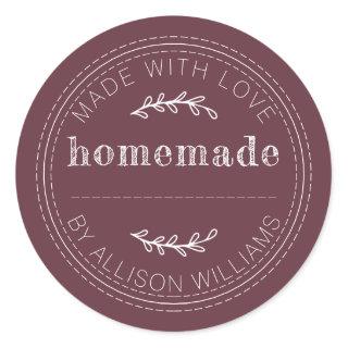 Rustic Homemade Baked Goods Jam Can Burgundy Classic Round Sticker