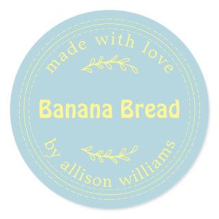 Rustic Homemade Banana Bread Blue Yellow Classic Round Sticker
