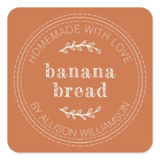 Rustic Homemade Banana Bread Burnt Orange Square Sticker