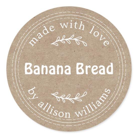Rustic Homemade Banana Bread Kraft Paper Classic Round Sticker