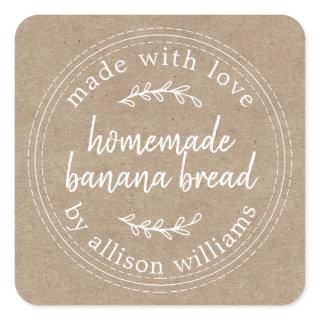 Rustic Homemade Banana Bread Kraft Paper Square Sticker