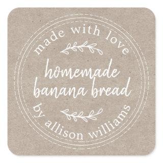 Rustic Homemade Banana Bread Kraft Paper Square Sticker