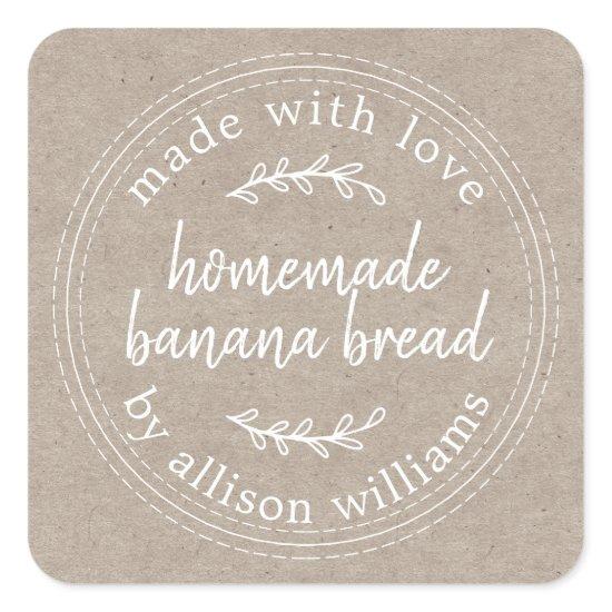 Rustic Homemade Banana Bread Kraft Paper Square Sticker