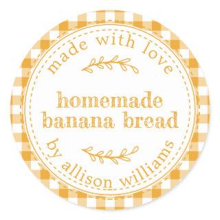 Rustic Homemade Banana Bread Mellow Yellow Check Classic Round Sticker