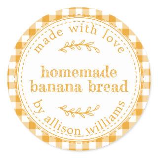 Rustic Homemade Banana Bread Mellow Yellow Check Classic Round Sticker