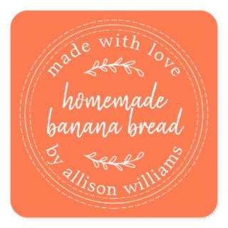 Rustic Homemade Banana Bread Orange Square Sticker