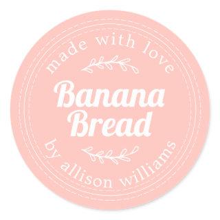 Rustic Homemade Banana Bread Pastel Pink Classic Round Sticker