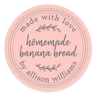 Rustic Homemade Banana Bread Pastel Pink Classic Round Sticker