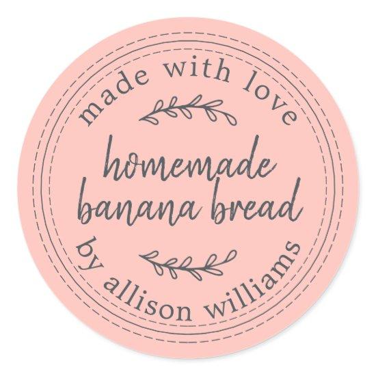 Rustic Homemade Banana Bread Pastel Pink Classic Round Sticker