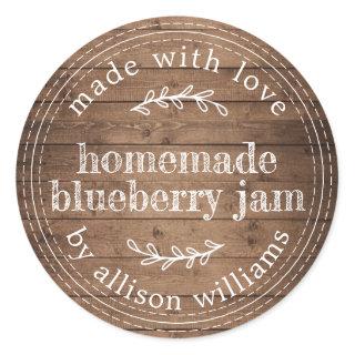 Rustic Homemade Blueberry Jam Barn Wood Classic Round Sticker
