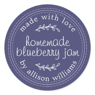 Rustic Homemade Blueberry Jam Can Navy Blue Jar Classic Round Sticker