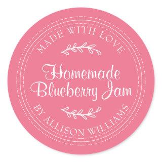 Rustic Homemade Blueberry Jam Canning Hot Pink Classic Round Sticker