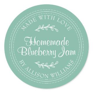 Rustic Homemade Blueberry Jam Canning Jade Green Classic Round Sticker