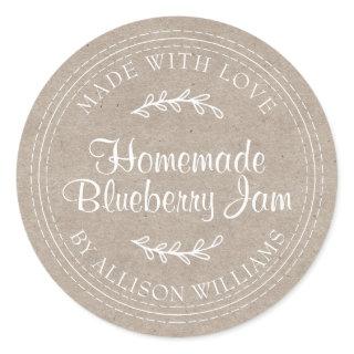 Rustic Homemade Blueberry Jam Canning Kraft Paper Classic Round Sticker