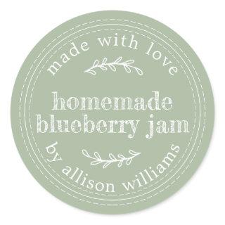 Rustic Homemade Blueberry Jam Canning Laurel Green Classic Round Sticker