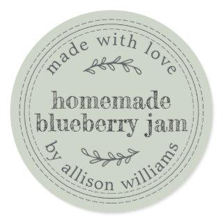 Rustic Homemade Blueberry Jam Canning Pastel Green Classic Round Sticker