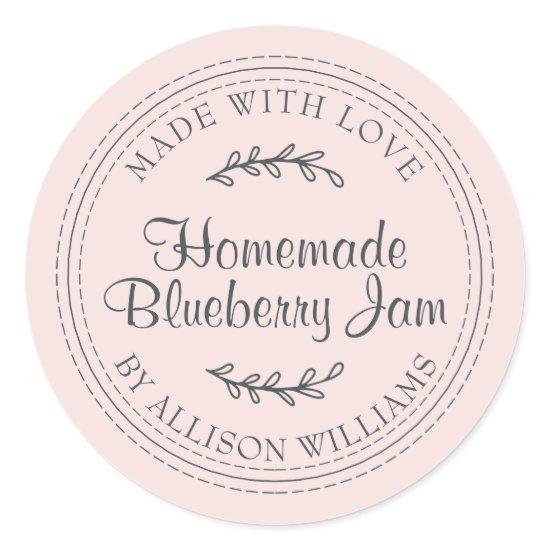Rustic Homemade Blueberry Jam Canning Pastel Pink Classic Round Sticker