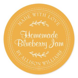 Rustic Homemade Blueberry Jam Canning Yellow Classic Round Sticker