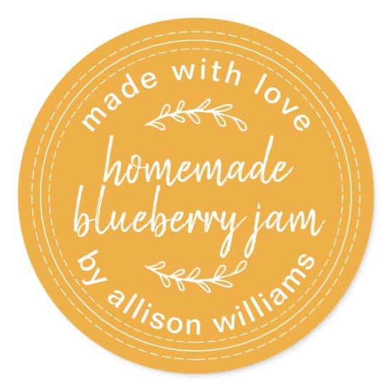 Rustic Homemade Blueberry Jam Canning Yellow Classic Round Sticker