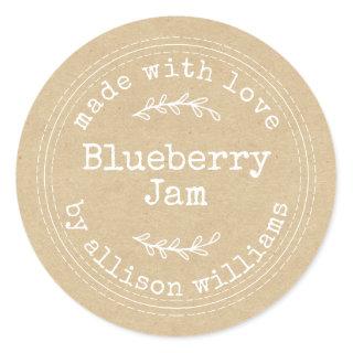Rustic Homemade Blueberry Jam Kraft Paper Classic Round Sticker