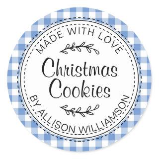 Rustic Homemade Christmas Cookies Blue Check Classic Round Sticker