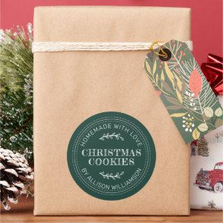 Rustic Homemade Christmas Cookies Dark Green Classic Round Sticker