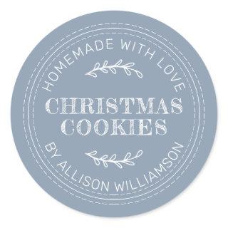 Rustic Homemade Christmas Cookies Dusty Blue Classic Round Sticker