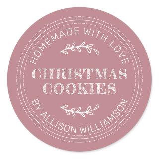Rustic Homemade Christmas Cookies Dusty Rose Classic Round Sticker