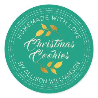 Rustic Homemade Christmas Cookies Emerald Green Classic Round Sticker
