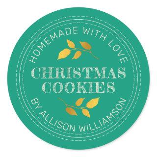 Rustic Homemade Christmas Cookies Emerald Green Classic Round Sticker