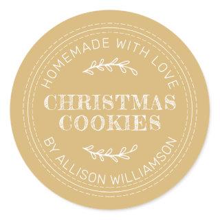 Rustic Homemade Christmas Cookies Gold Yellow Classic Round Sticker
