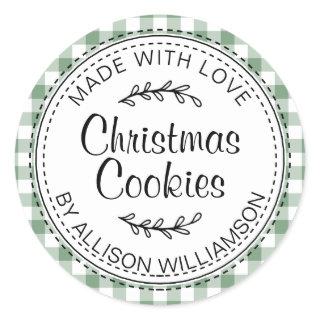 Rustic Homemade Christmas Cookies Green Check Classic Round Sticker