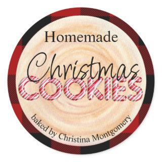 Rustic Homemade Christmas Cookies on Wood & Plaid Classic Round Sticker