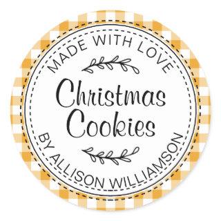 Rustic Homemade Christmas Cookies Yellow Check Classic Round Sticker
